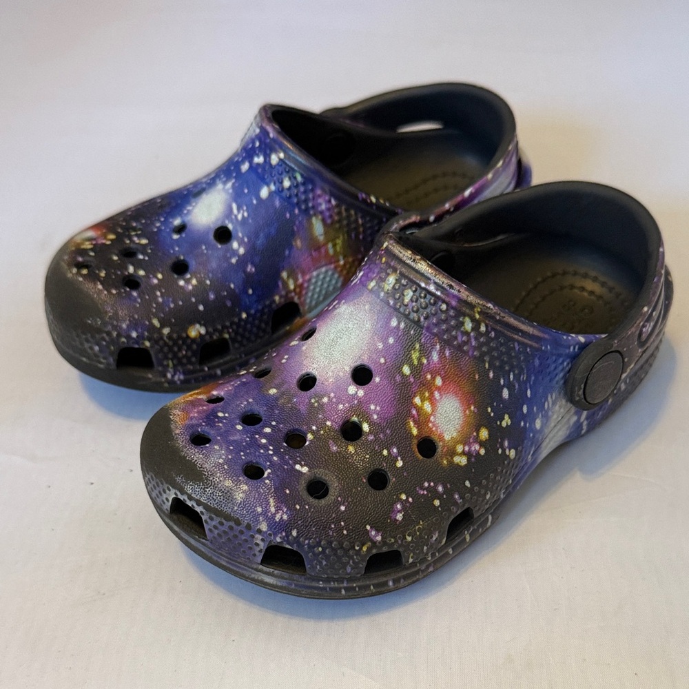 Toddler size 9 Galaxy Print Crocs